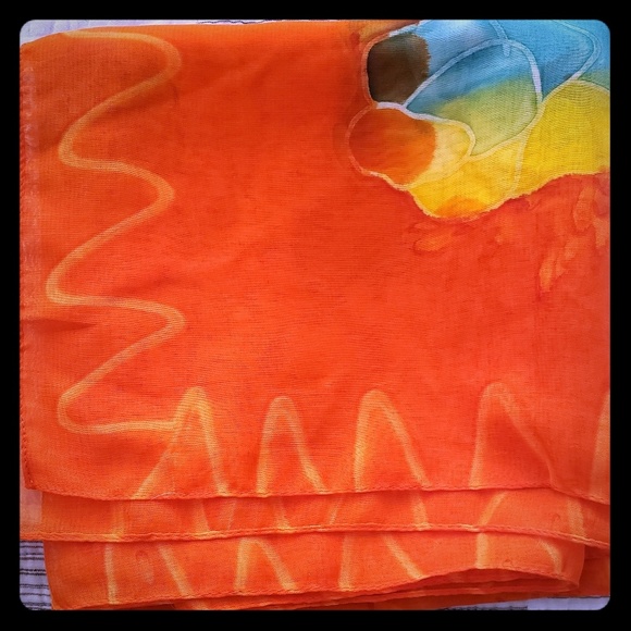 Gift idea! Semi-sheer scarf, tropical design NWOT - Picture 2 of 8